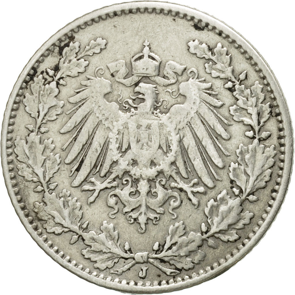 Münze, GERMANY - EMPIRE, 1/2 Mark, 1914, Hambourg, S+, Silber, KM:17