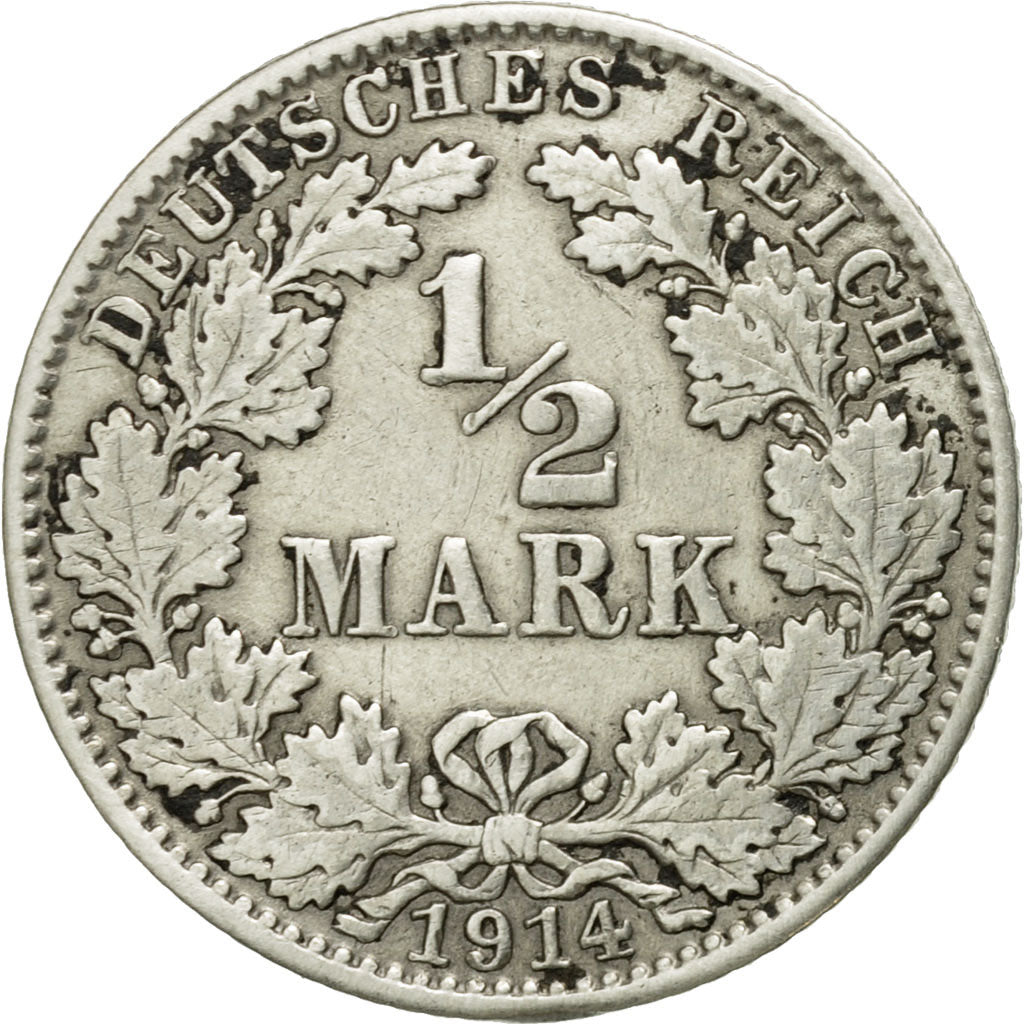 Münze, GERMANY - EMPIRE, 1/2 Mark, 1914, Hambourg, S+, Silber, KM:17