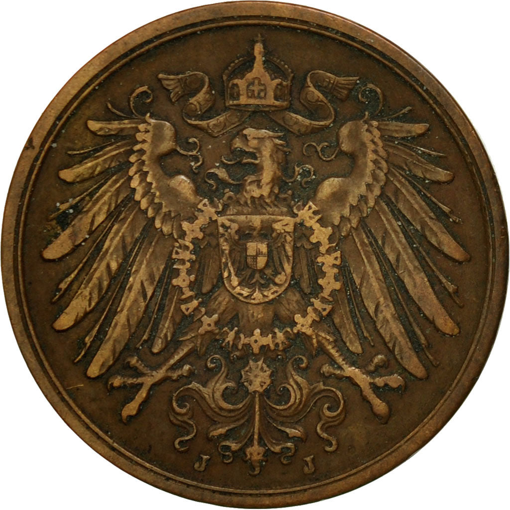 Münze, GERMANY - EMPIRE, Wilhelm II, 2 Pfennig, 1908, Hambourg, S+, Kupfer