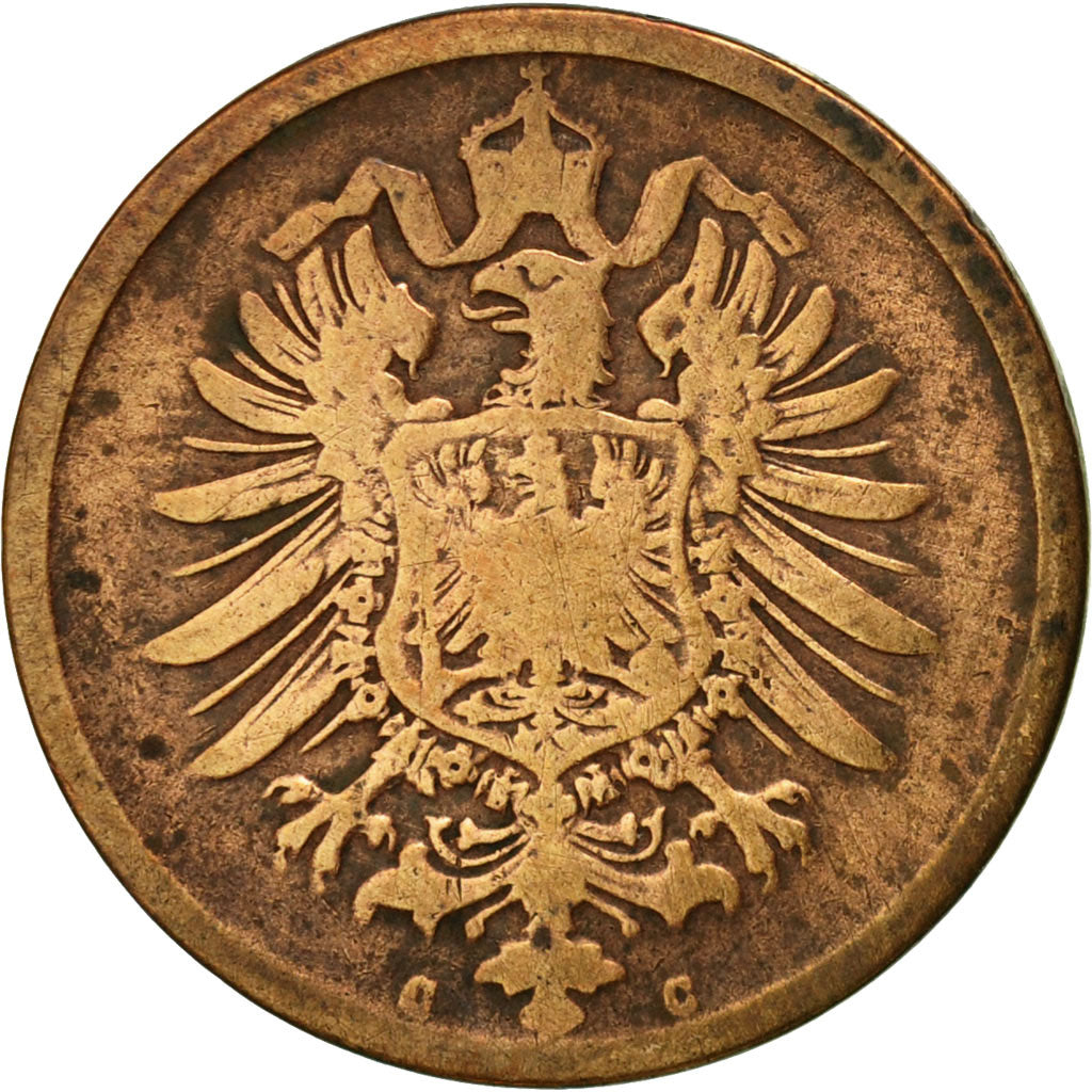 Moneda, ALEMANIA - IMPERIO, Wilhelm I, 2 Pfennig, 1874, Frankfurt, BC+, Cobre