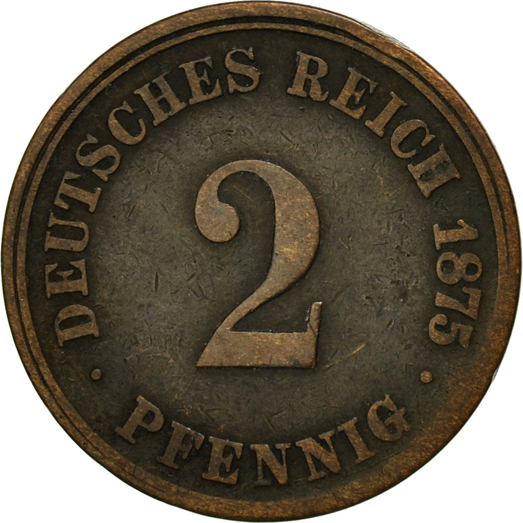 Coin, GERMANY - EMPIRE, Wilhelm I, 2 Pfennig, 1875, Hambourg, VF(30-35), Copper