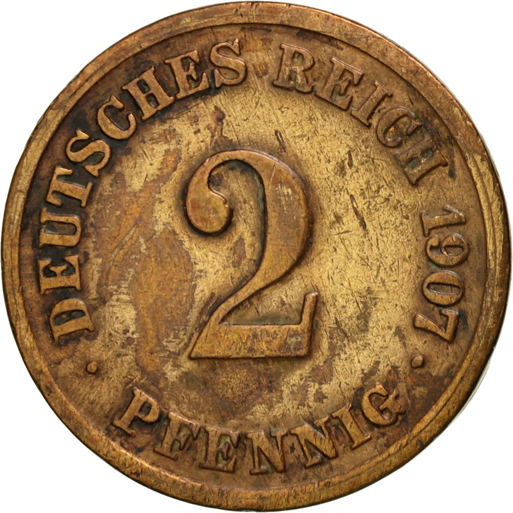 Münze, GERMANY - EMPIRE, Wilhelm II, 2 Pfennig, 1907, Muldenhütten, S, Kupfer