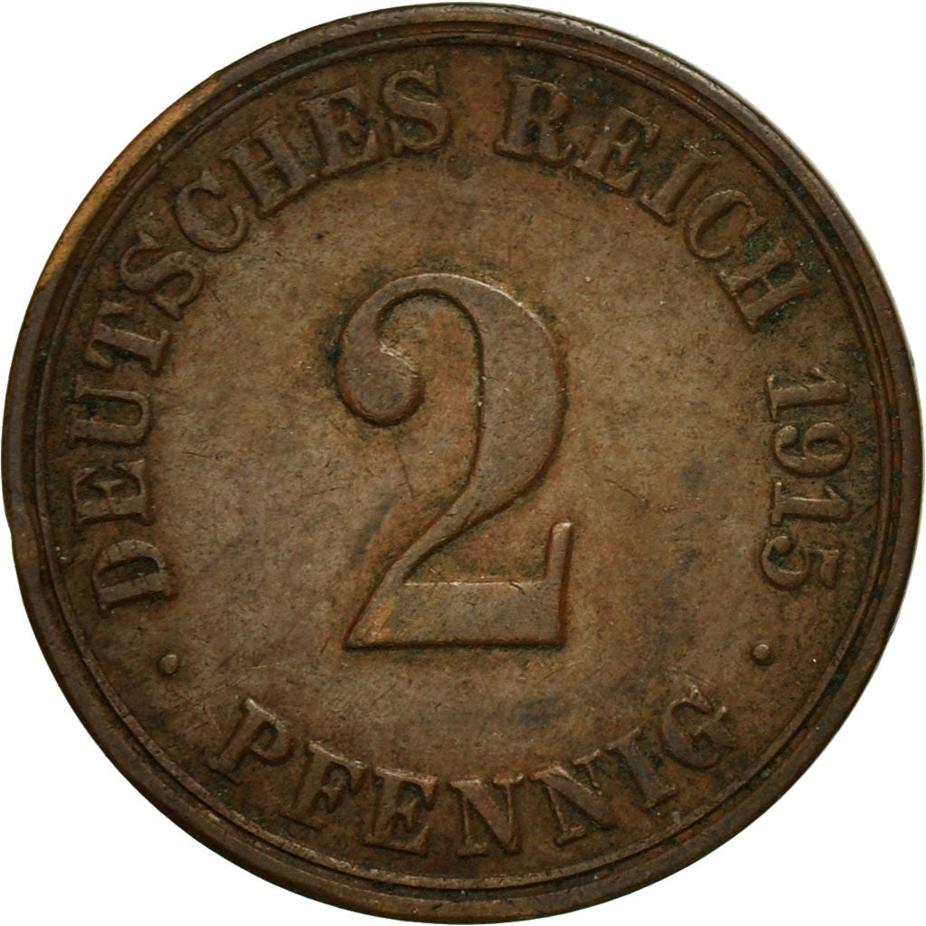 Moneta, GERMANIA - IMPERO, Wilhelm II, 2 Pfennig, 1915, Berlin, MB+, Rame, KM:16