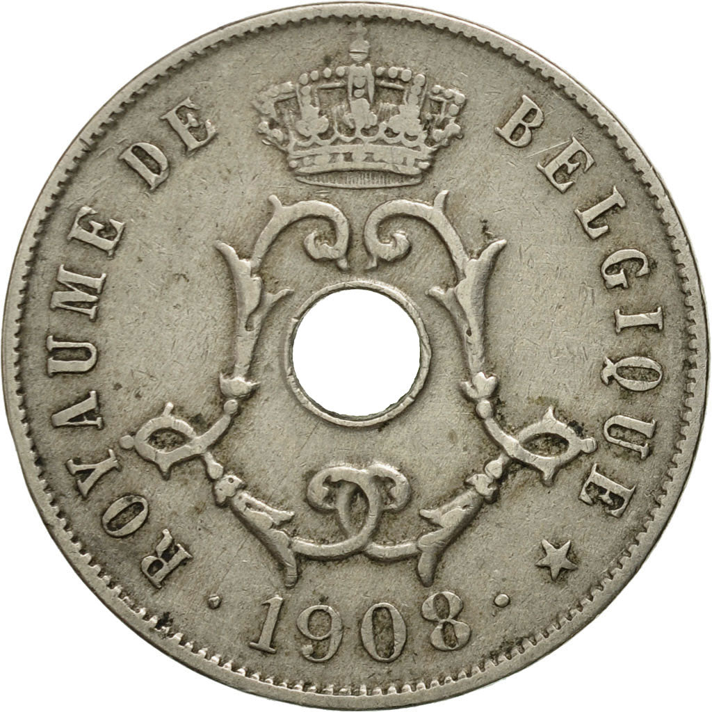 Moneda, Bélgica, 25 Centimes, 1908, MBC, Cobre - níquel, KM:62