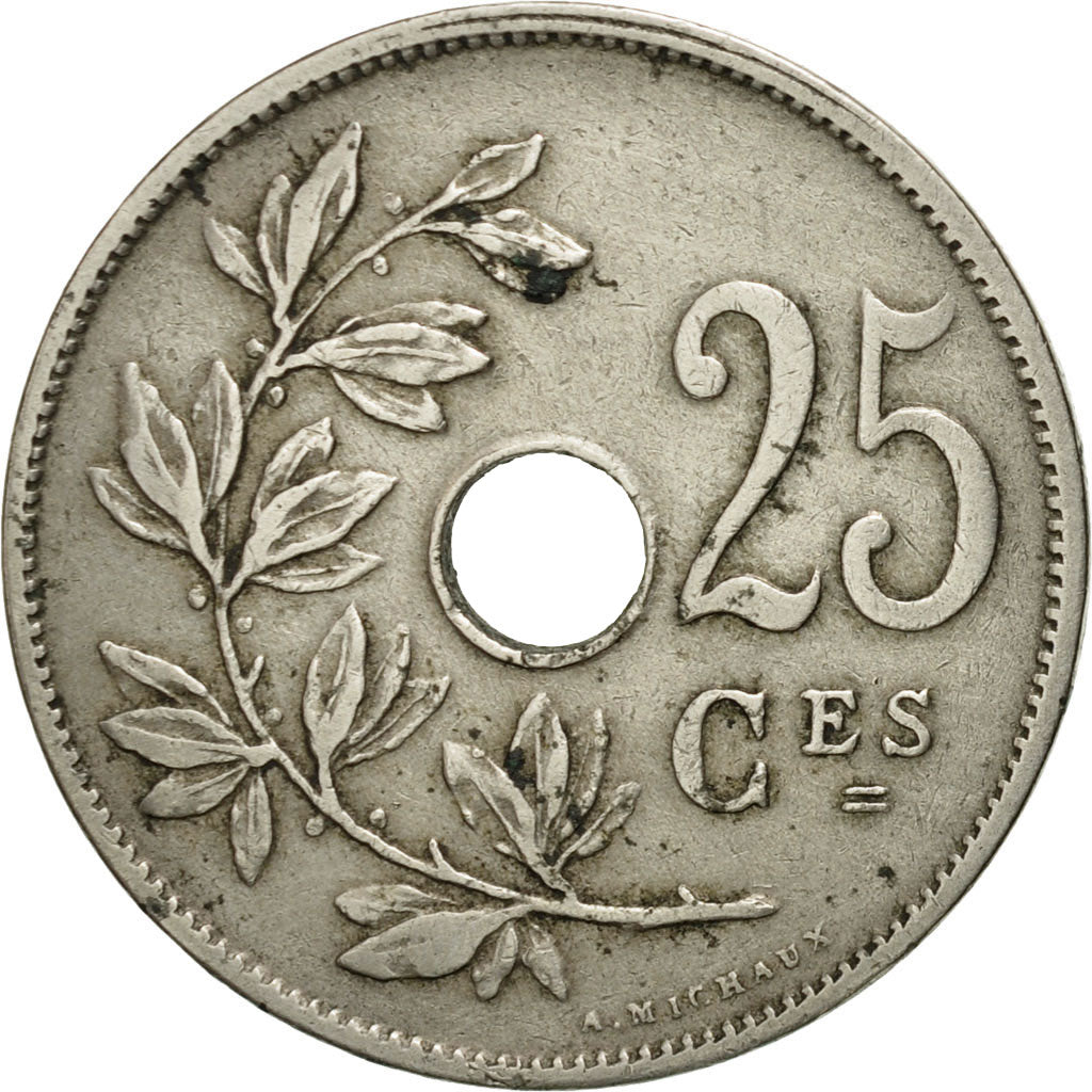 Moneda, Bélgica, 25 Centimes, 1908, MBC, Cobre - níquel, KM:62