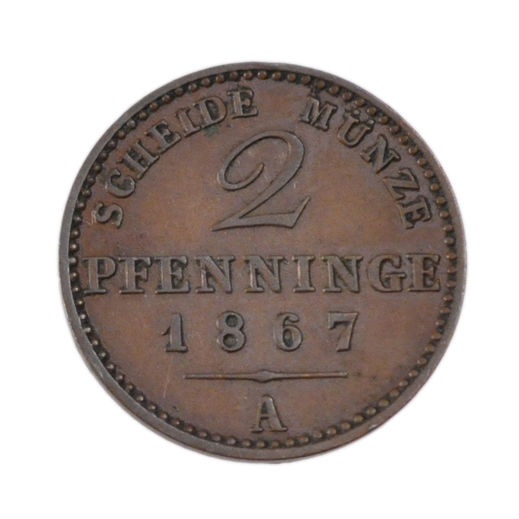 Germany, 2 Pfennig, 1867, KM #481.1, EF(40-45), Copper, 3.00