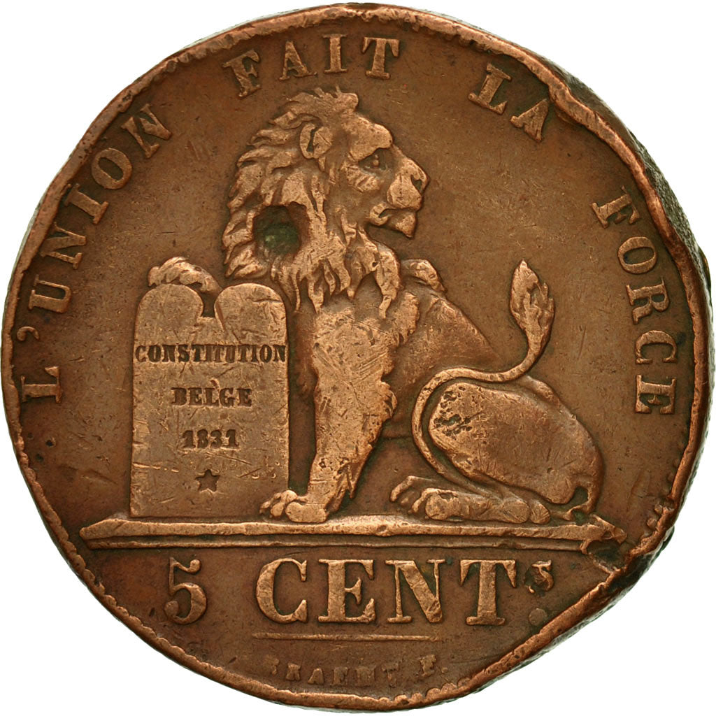 Coin, Belgium, Leopold I, 5 Centimes, 1857, VF(20-25), Copper, KM:5.1