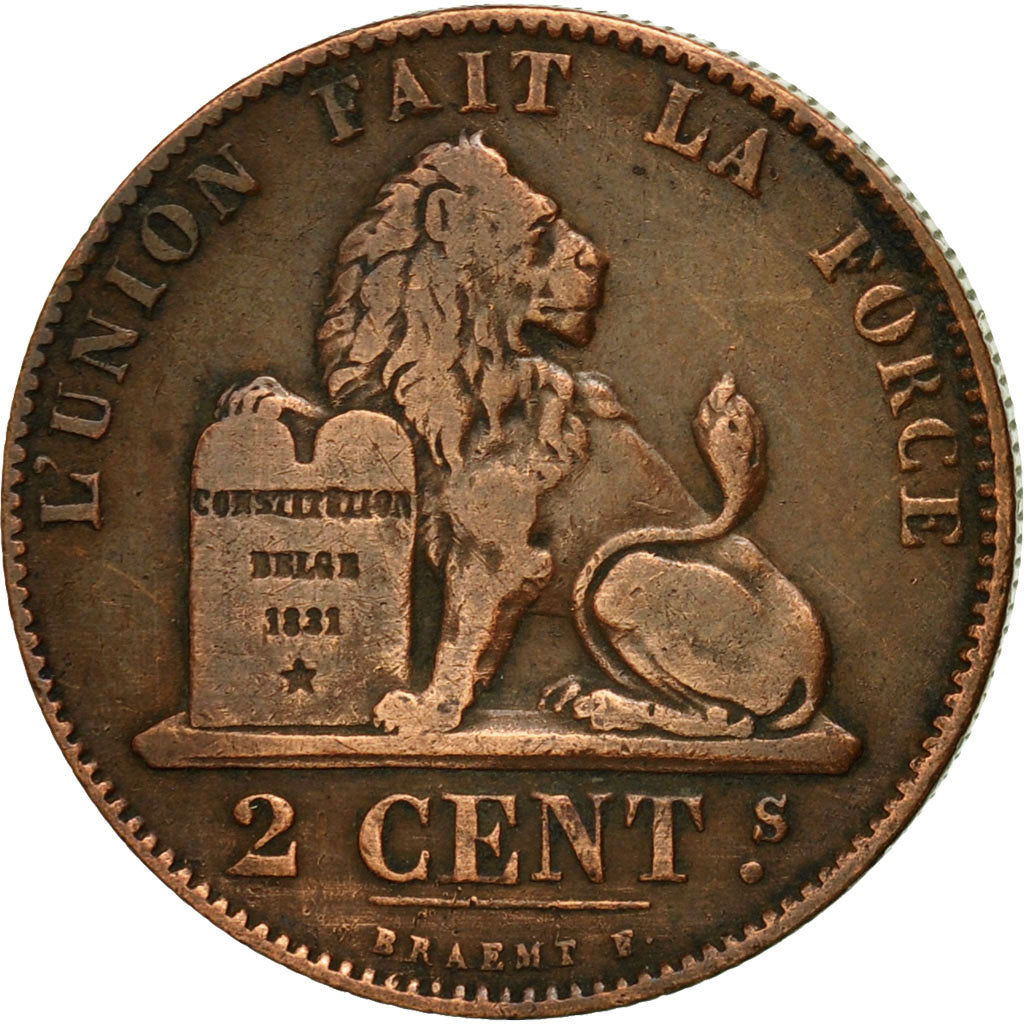 Moneta, Belgio, Leopold I, 2 Centimes, 1863, MB, Rame, KM:4.2