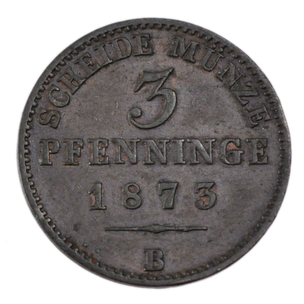 GERMAN STATES, 3 Pfennig, 1873, KM #482, EF(40-45), Copper, 24, 4.40