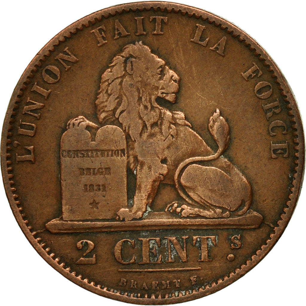 Münze, Belgien, Leopold II, 2 Centimes, 1875, S+, Kupfer, KM:35.1
