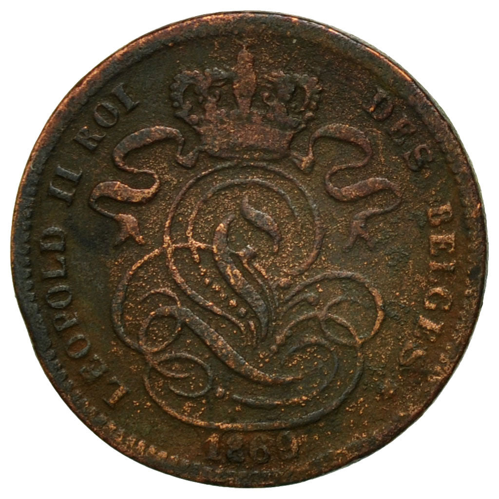 Moneda, Bélgica, Leopold II, Centime, 1869, BC+, Cobre, KM:33.1