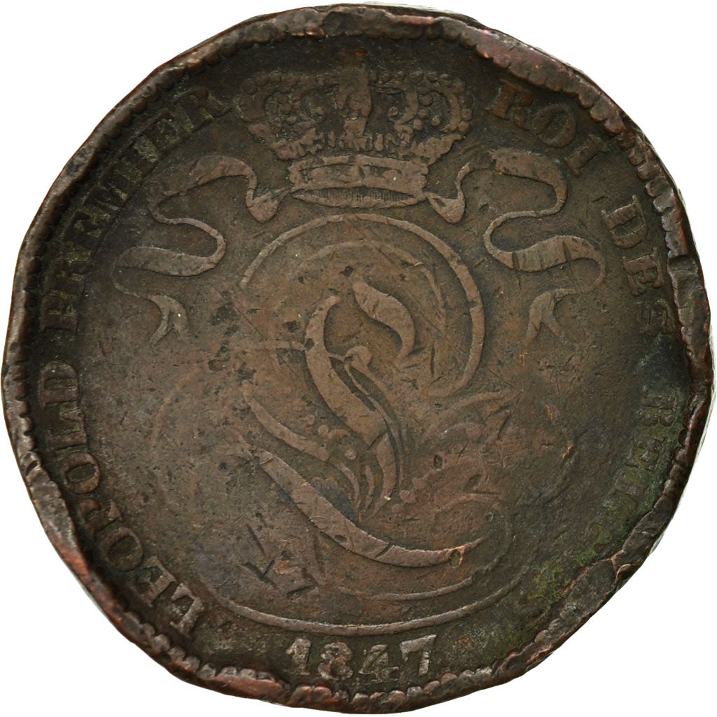 Moneta, Belgio, Leopold I, 10 Centimes, 1847, B+, Rame, KM:2.1