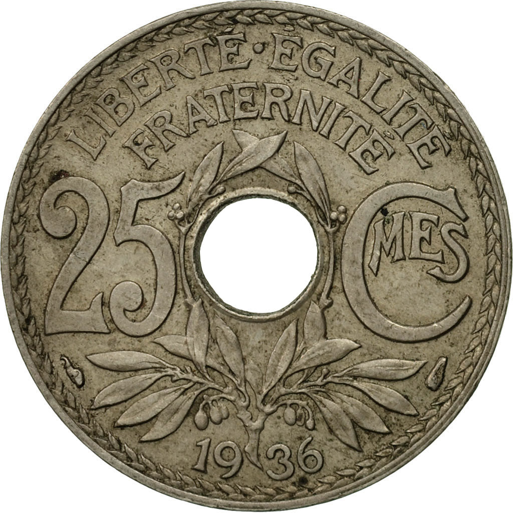 Moneta, Francia, Lindauer, 25 Centimes, 1936, BB, Rame-nichel, KM:867a