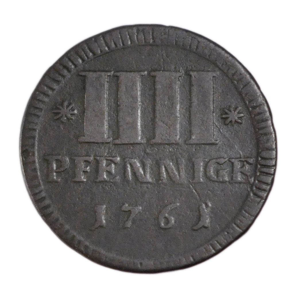 GERMAN STATES, 4 Pfennige, 1761, KM #3, EF(40-45), Copper, 23, 3.60