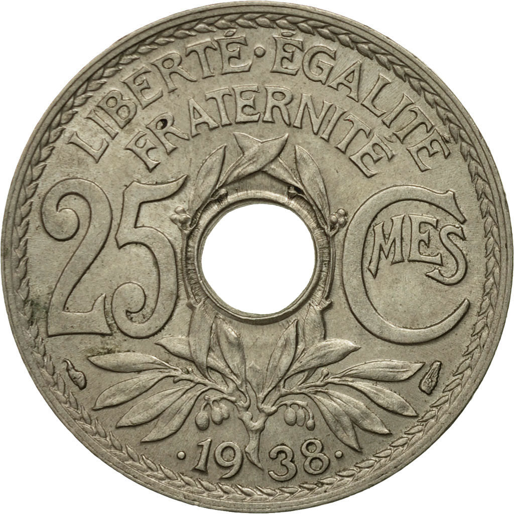 Munten, Frankrijk, Lindauer, 25 Centimes, 1938, ZF+, Nickel-Bronze, KM:867b