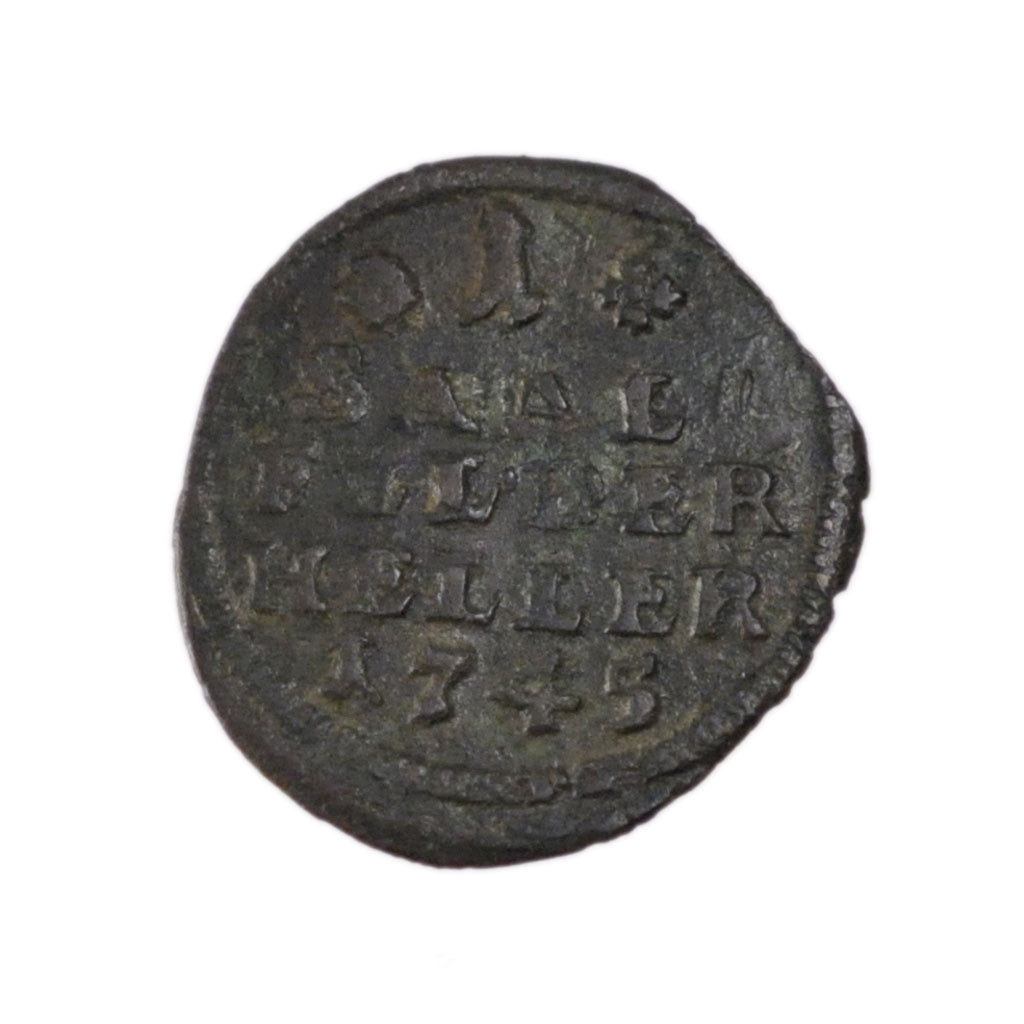 GERMAN STATES, Heller, 1745, Saalfeld, KM #10, VF(30-35), Copper, 16.5-18, 0.70