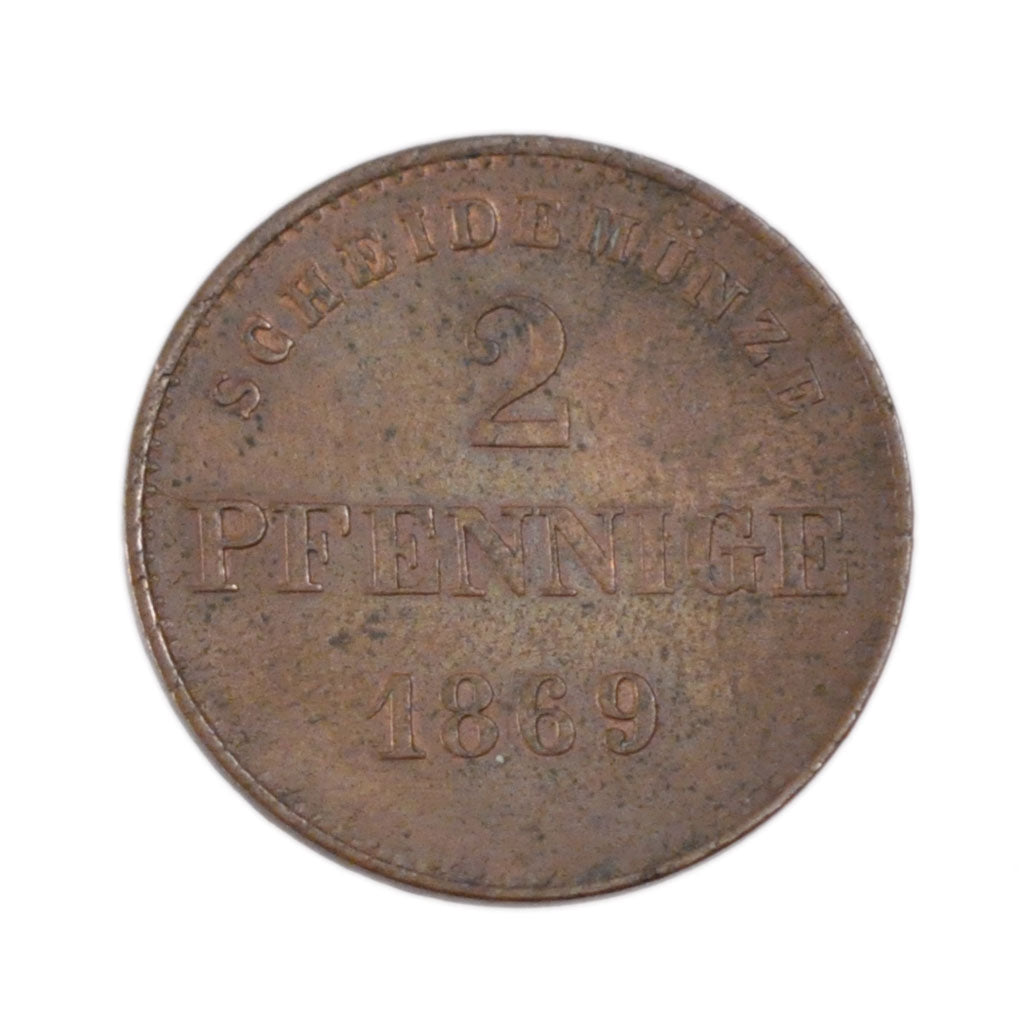 Coin, German States, SAXE-MEININGEN, Georg II, 2 Pfennig, 1869, AU(50-53)