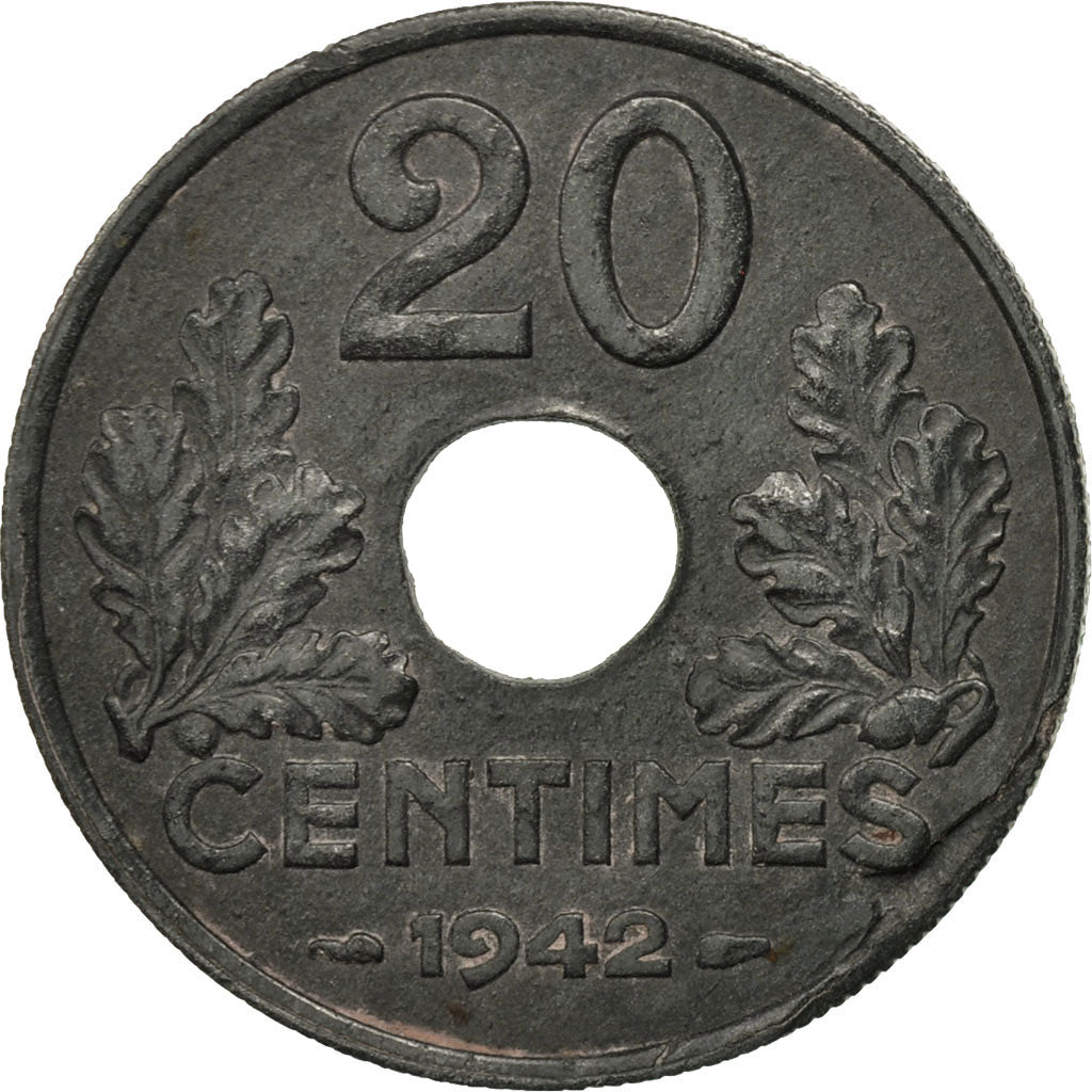 Coin, France, État français, 20 Centimes, 1942, Paris, VF(20-25), Zinc