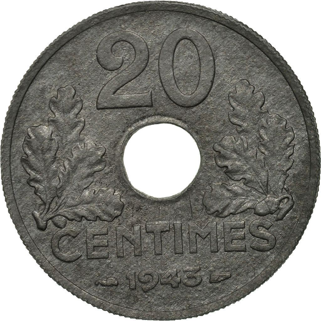 Coin, France, État français, 20 Centimes, 1943, Paris, VF(30-35), Zinc