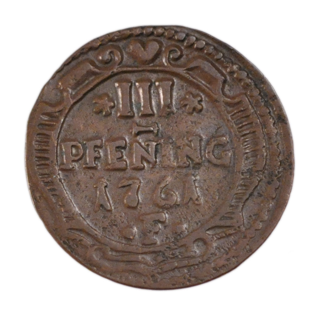 GERMAN STATES, Pfennig, 1761, KM #1, EF(40-45), Copper, 2.20