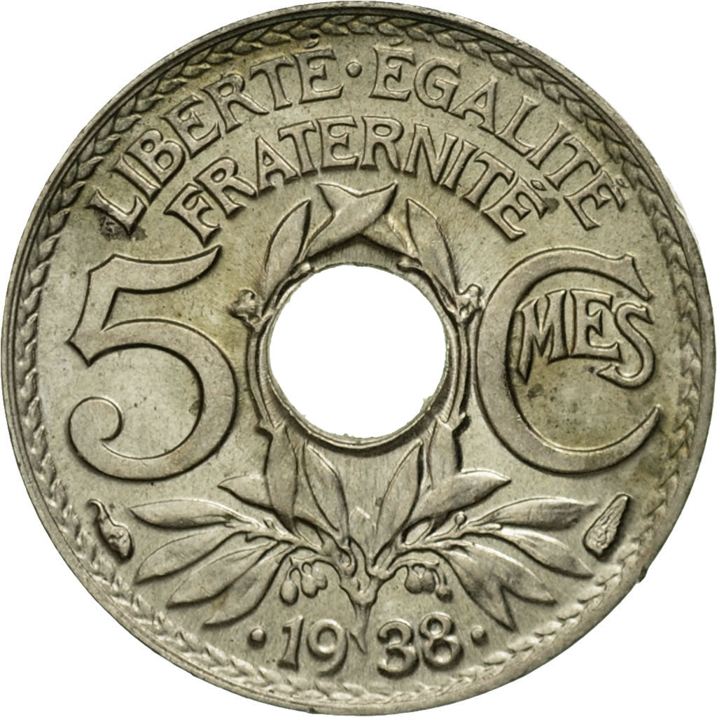Munten, Frankrijk, Lindauer, 5 Centimes, 1938, Paris, FR+, Nickel-Bronze