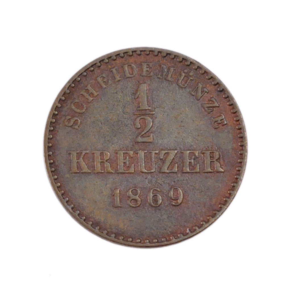 Monnaie, Etats allemands, WURTTEMBERG, Karl I, 1/2 Kreuzer, 4 Pfennig, 1869