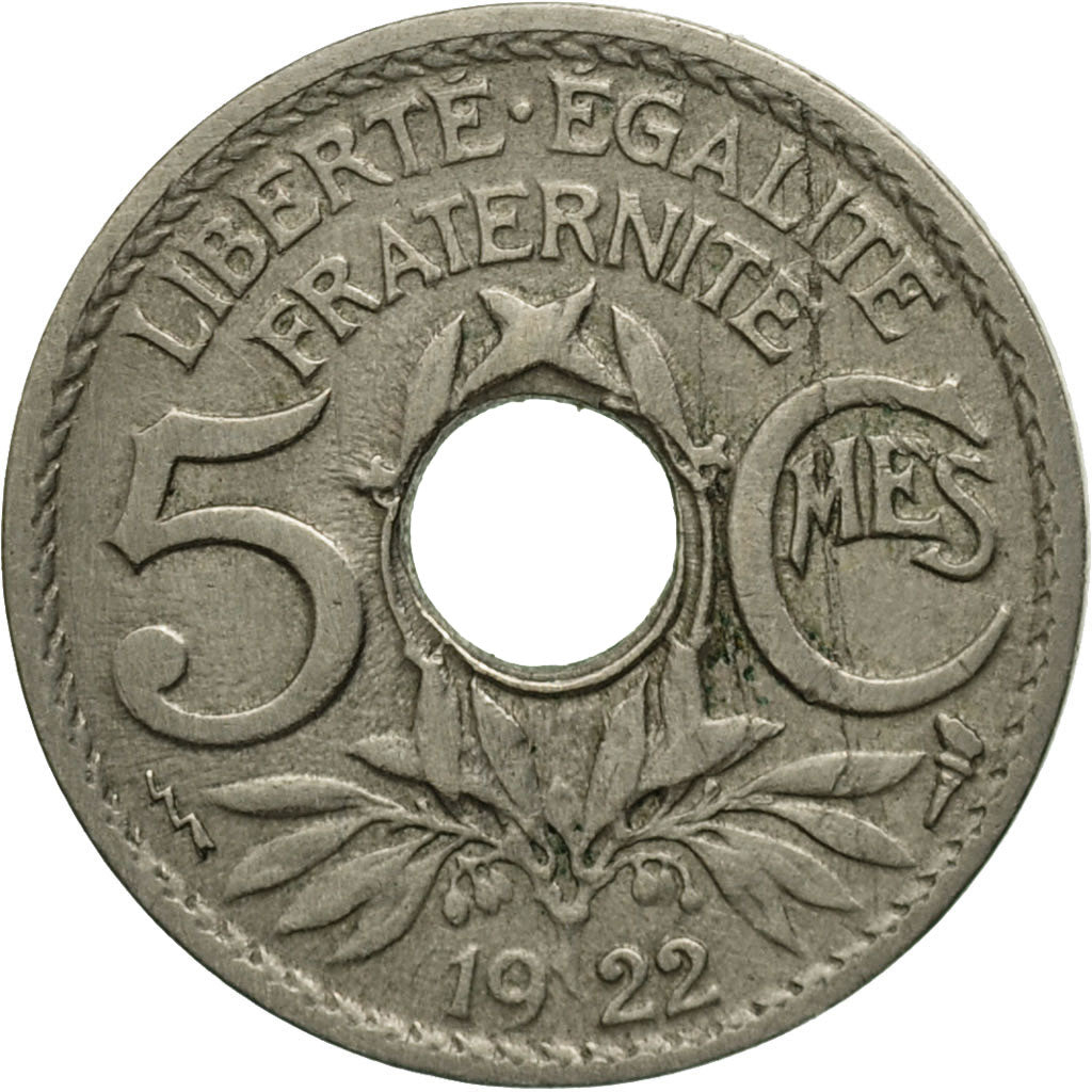 Moneta, Francia, Lindauer, 5 Centimes, 1922, Poissy, MB+, Rame-nichel, KM:875