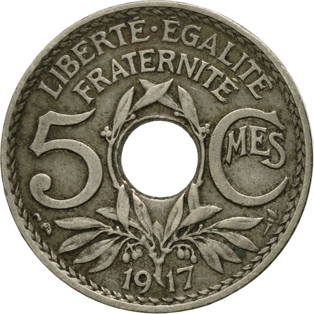 Moneda, Francia, Lindauer, 5 Centimes, 1917, Paris, BC+, Cobre - níquel