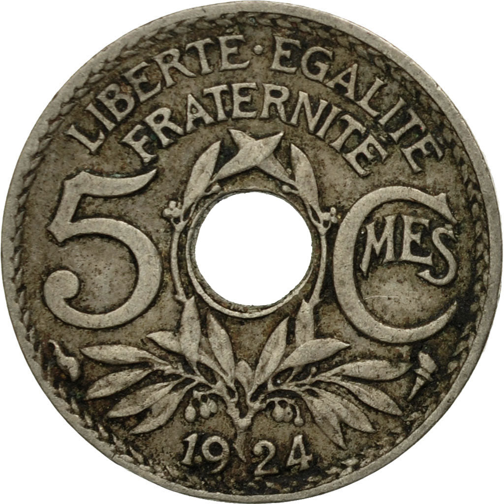 Moneda, Francia, Lindauer, 5 Centimes, 1924, Paris, BC+, Cobre - níquel