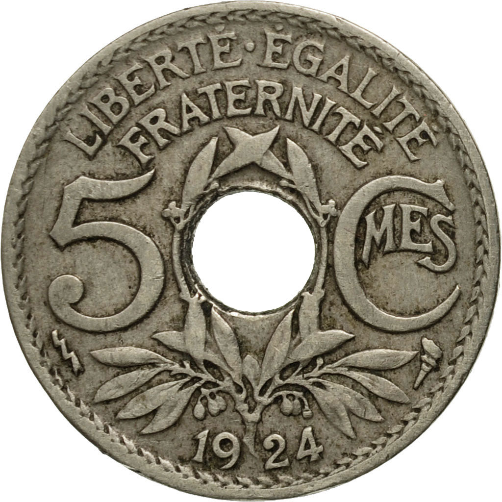 Munten, Frankrijk, Lindauer, 5 Centimes, 1924, Poissy, ZF, Copper-nickel
