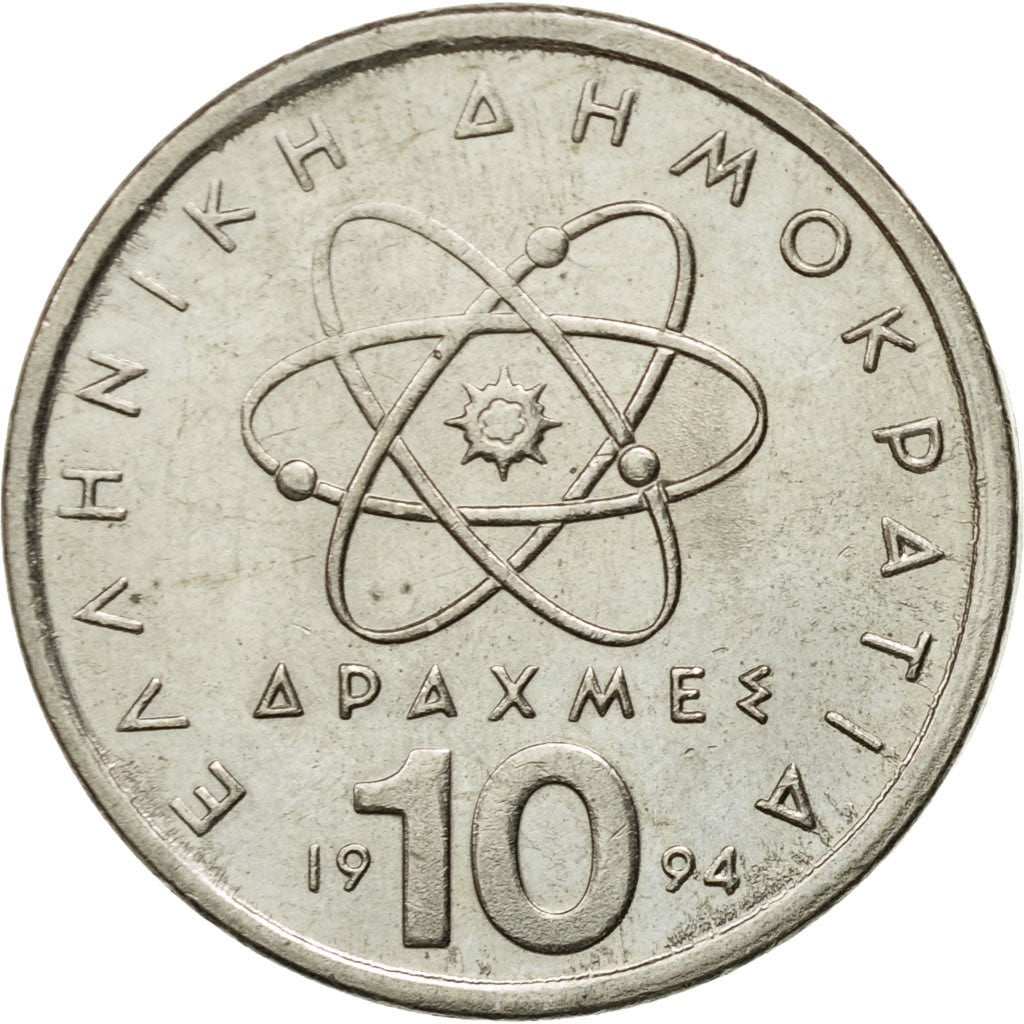 Moneta, Grecja, 10 Drachmes, 1994, AU(50-53), Miedź-Nikiel, KM:132