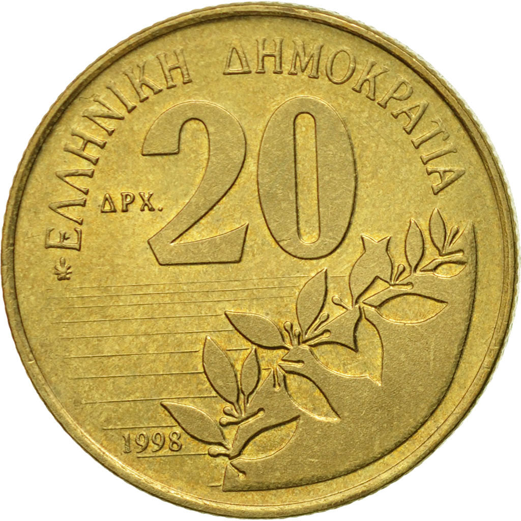 Moneta, Grecja, 20 Drachmes, 1998, EF(40-45), Aluminium-Brąz, KM:154