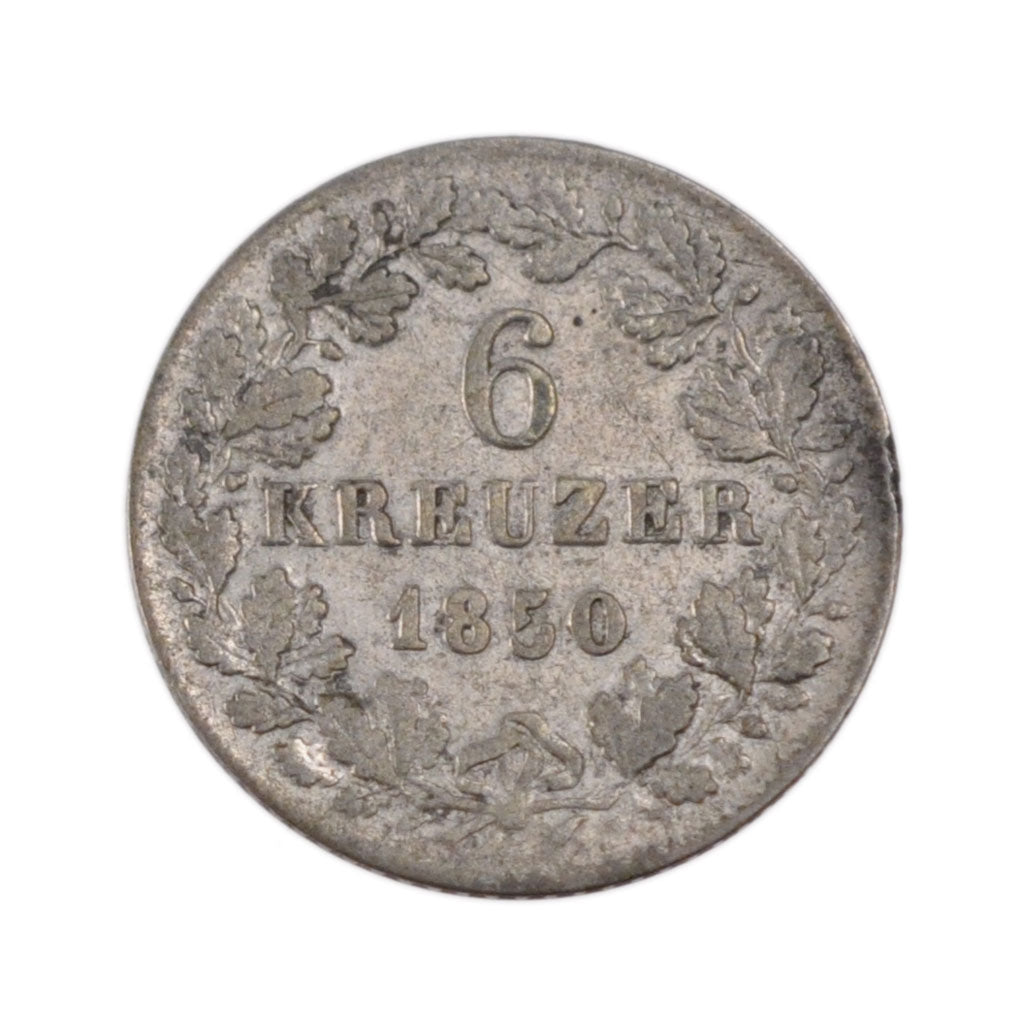 Monnaie, Etats allemands, WURTTEMBERG, Wilhelm I, 6 Kreuzer, 1850, TTB, Argent