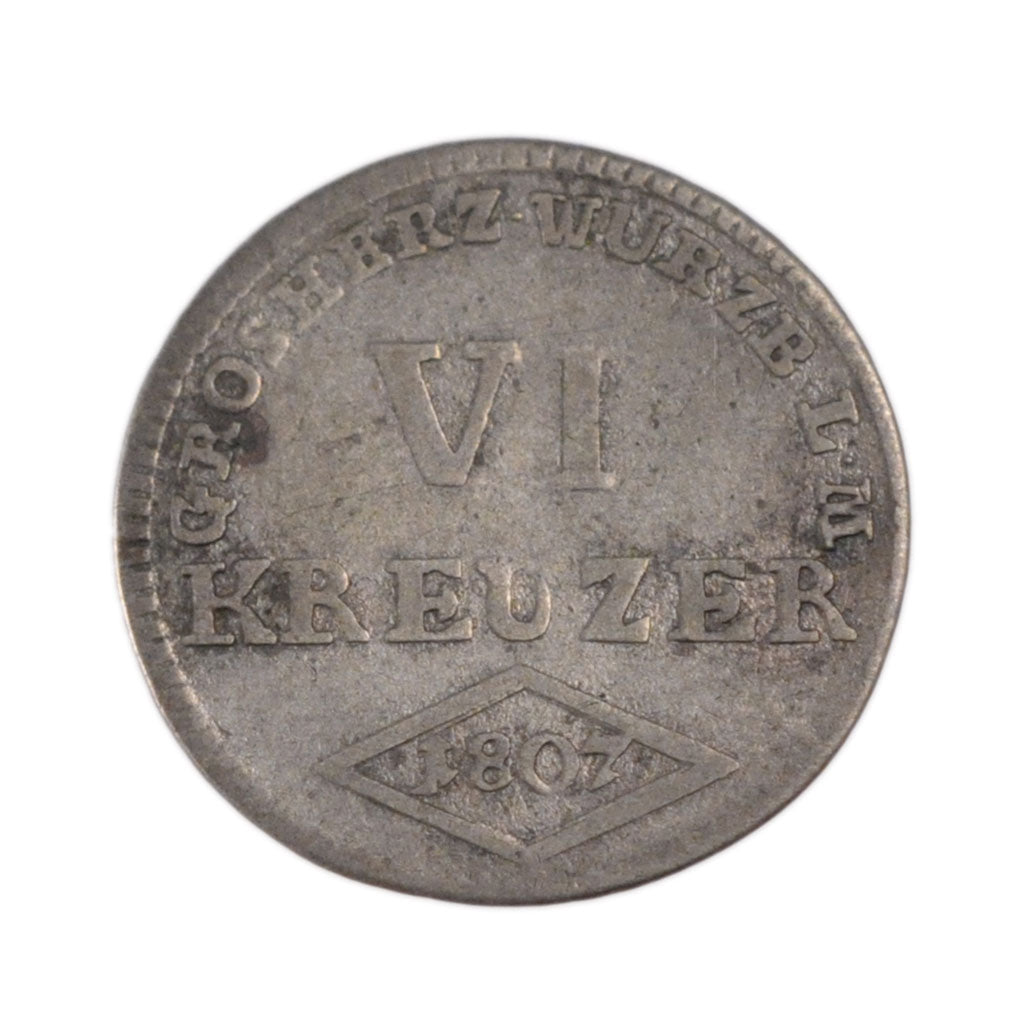 Coin, German States, WURZBURG, Ferdinand, 6 Kreuzer, 1807, VF(20-25), Silver