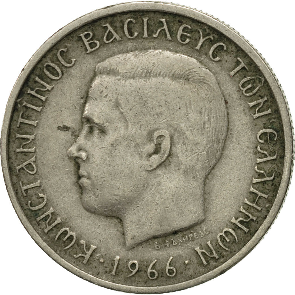 Moneta, Grecja, Constantine II, Drachma, 1966, VF(30-35), Miedź-Nikiel, KM:89