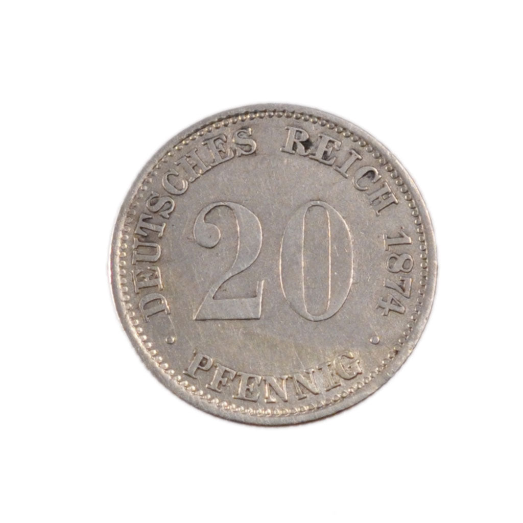 GERMANY - EMPIRE, 20 Pfennig, 1874, Berlin, KM #5, EF(40-45), Silver, 1.10