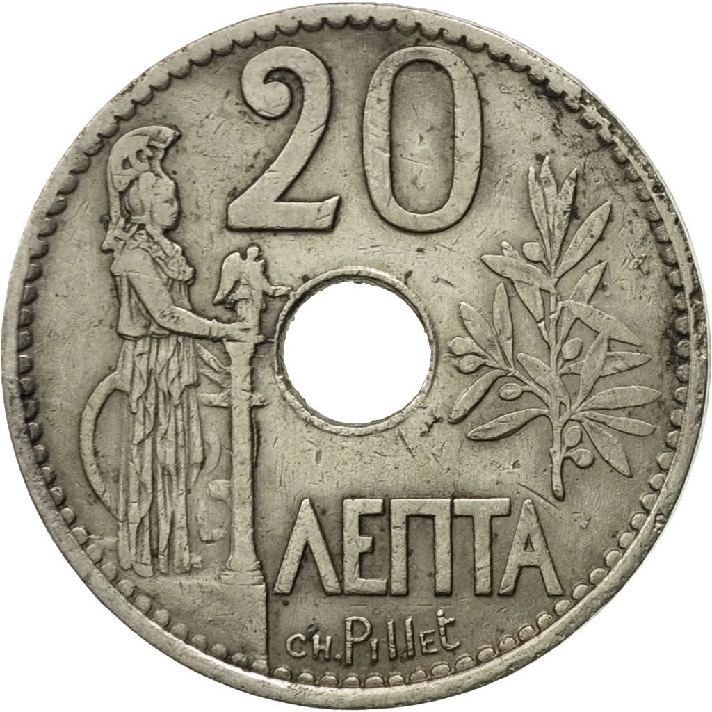Moneta, Grecia, George I, 20 Lepta, 1912, MB, Nichel, KM:64