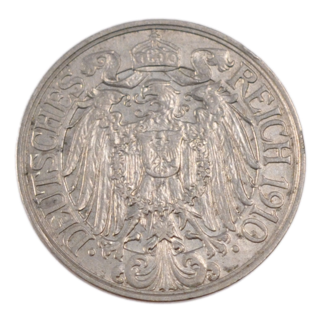 GERMANY - EMPIRE, 25 Pfennig, 1910, Berlin, KM #18, EF(40-45), Nickel, 23, 4.20