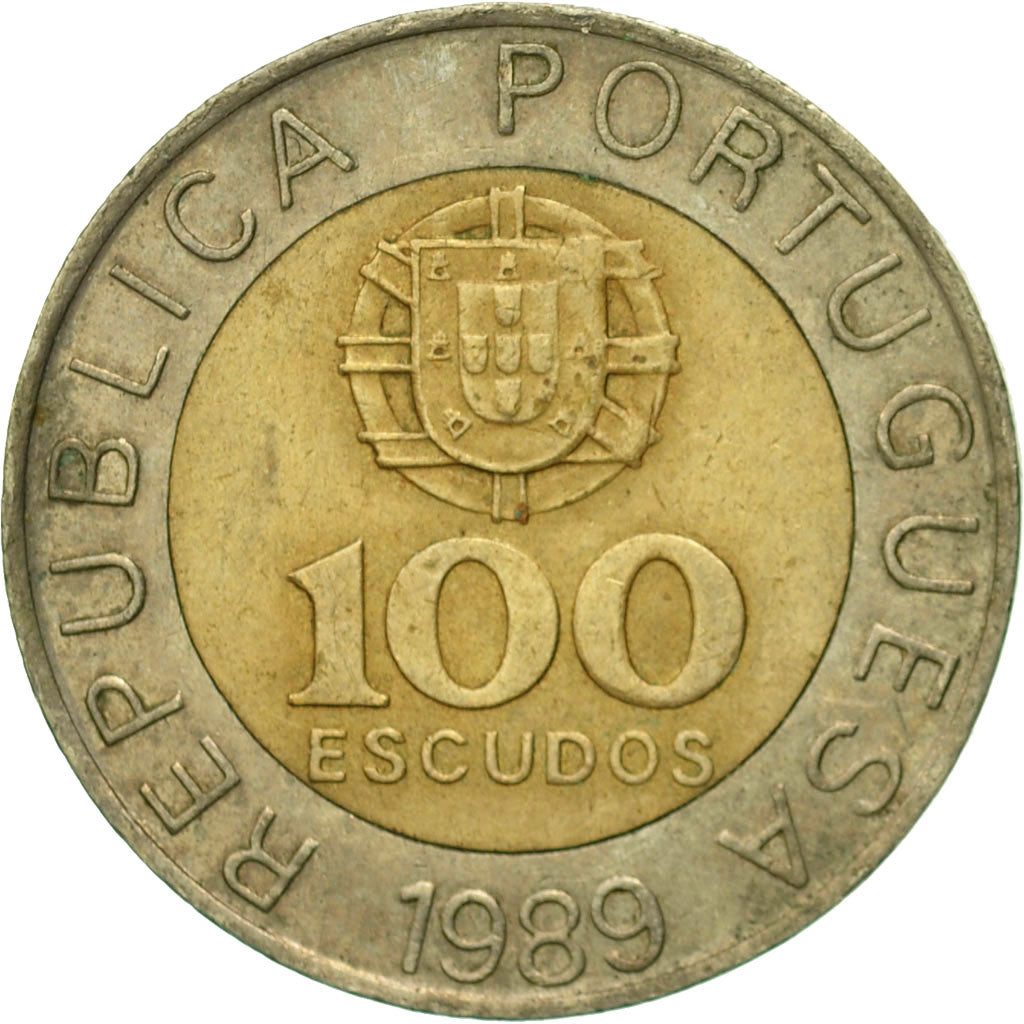 Coin, Portugal, 100 Escudos, 1989, VF(30-35), Bi-Metallic, KM:645.2