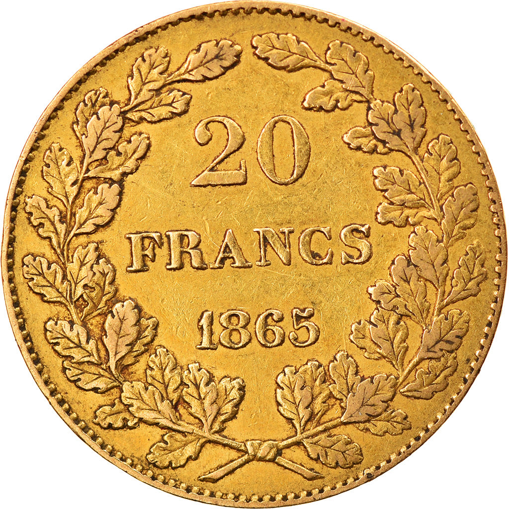 Coin, Belgium, Leopold I, 20 Francs, 20 Frank, 1865, AU(50-53), Gold, KM:23