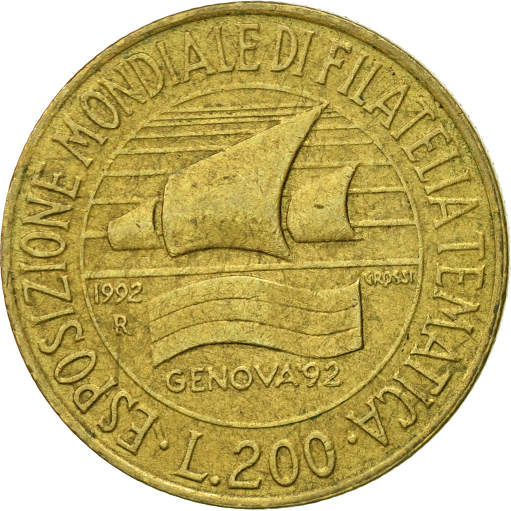 Coin, Italy, 200 Lire, 1992, Rome, VF(20-25), Aluminum-Bronze, KM:151