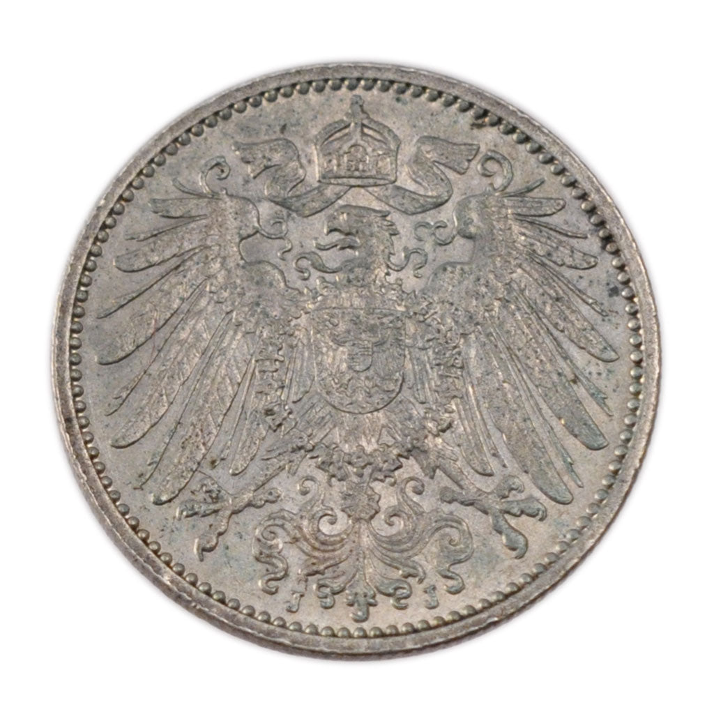 GERMANY - EMPIRE, 1 Mark, 1914, Hambourg, KM #14, AU(50-53), Silver, 24, 5.60