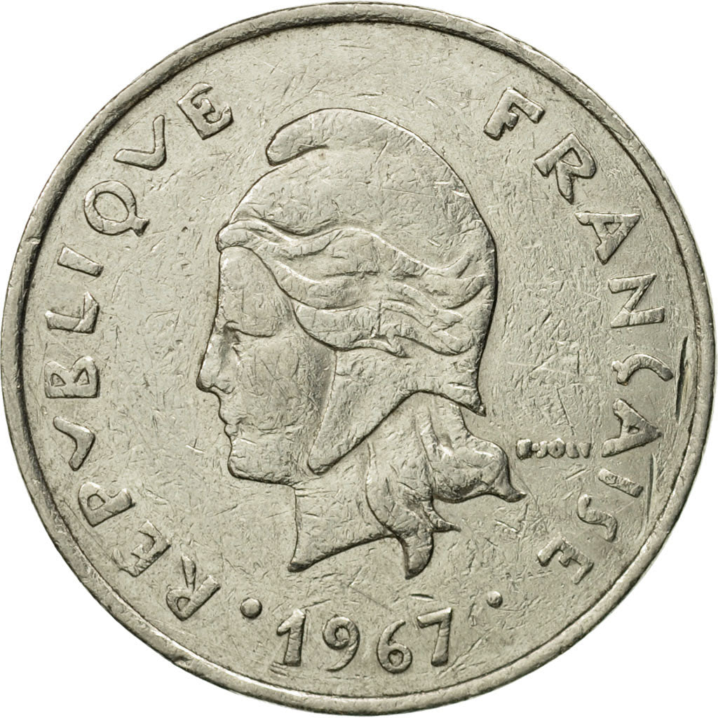 Moneta, Nuova Caledonia, 20 Francs, 1967, Paris, BB, Nichel, KM:6