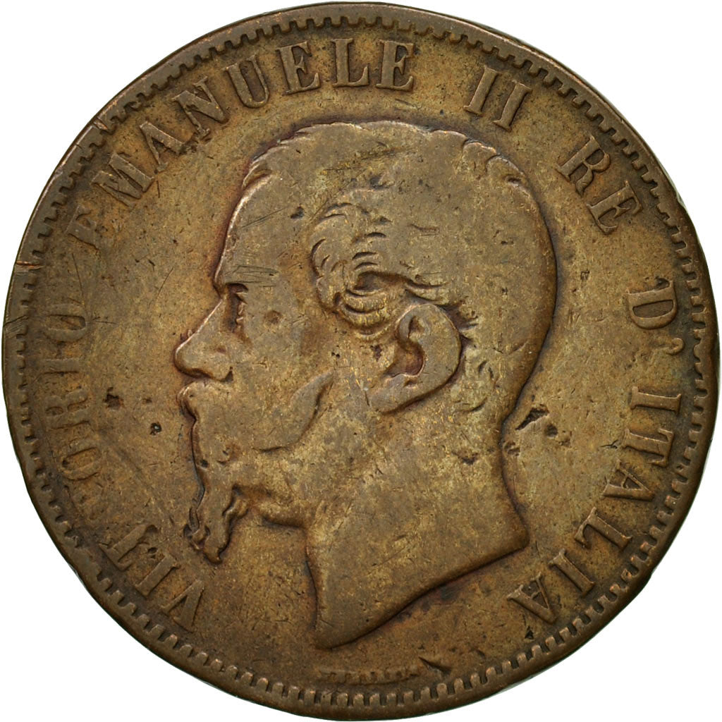 Moneta, Italia, Vittorio Emanuele II, 10 Centesimi, 1867, Naples, MB, Rame