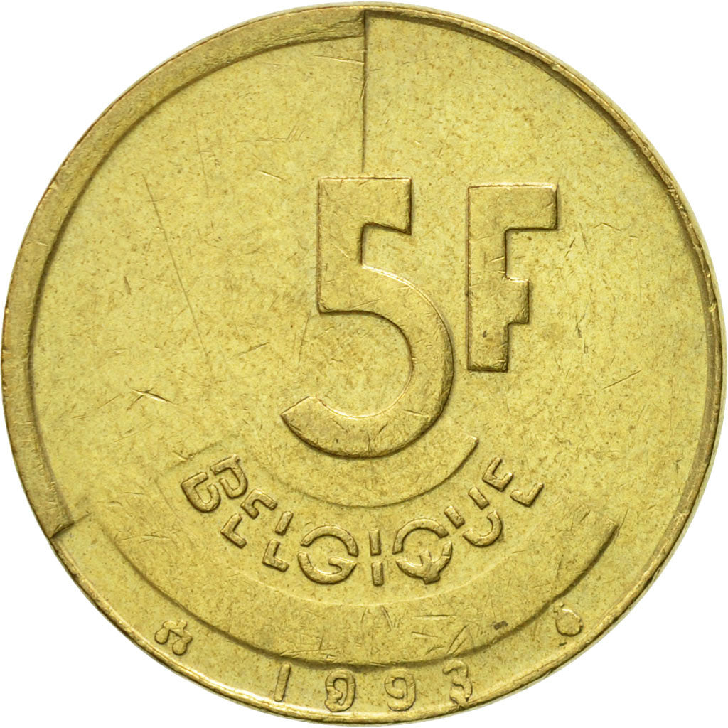 Moneda, Bélgica, 5 Francs, 5 Frank, 1993, MBC, Brass Or Aluminum-Bronze, KM:163