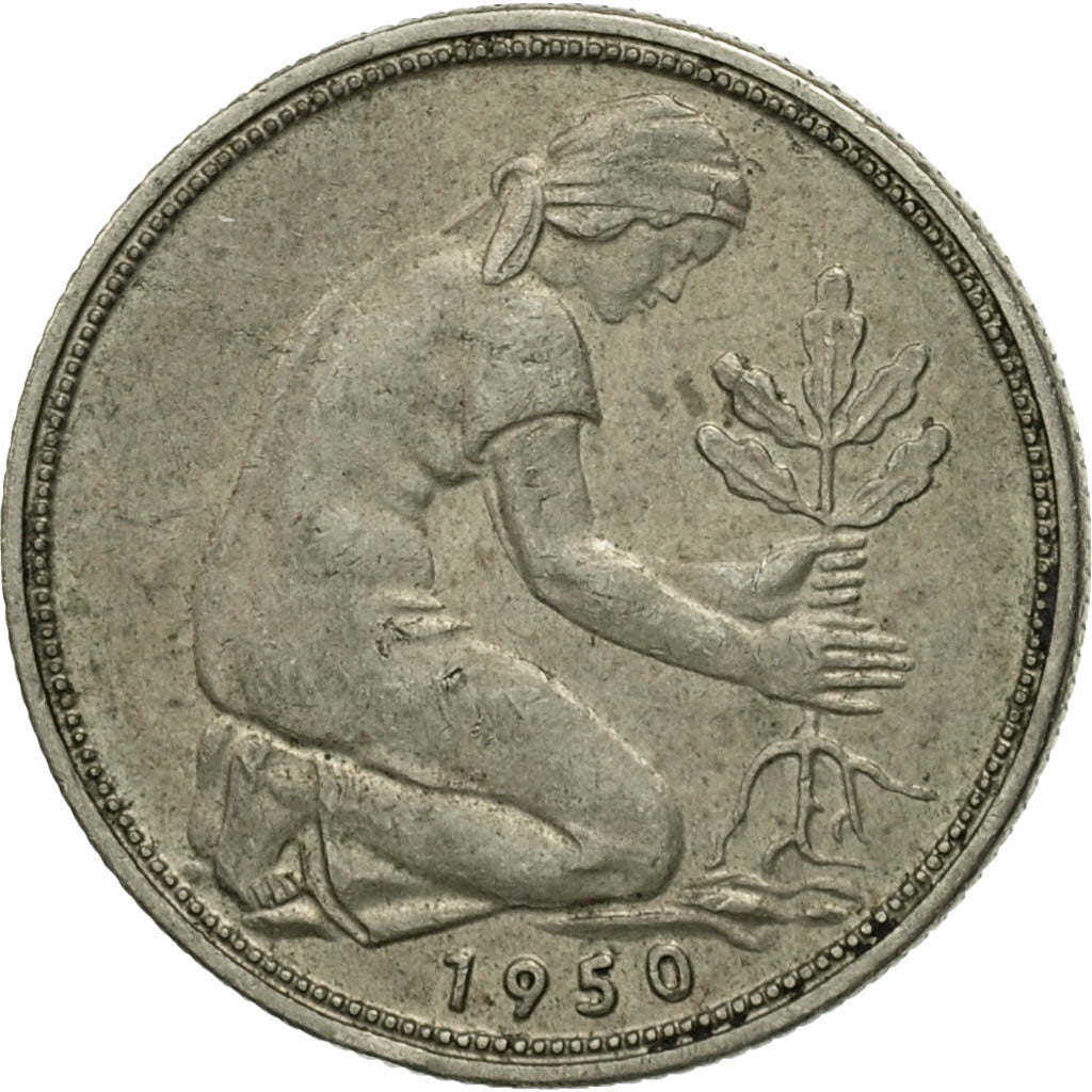 Moneta, Niemcy - RFN, 50 Pfennig, 1950, Hambourg, VF(20-25), Miedź-Nikiel