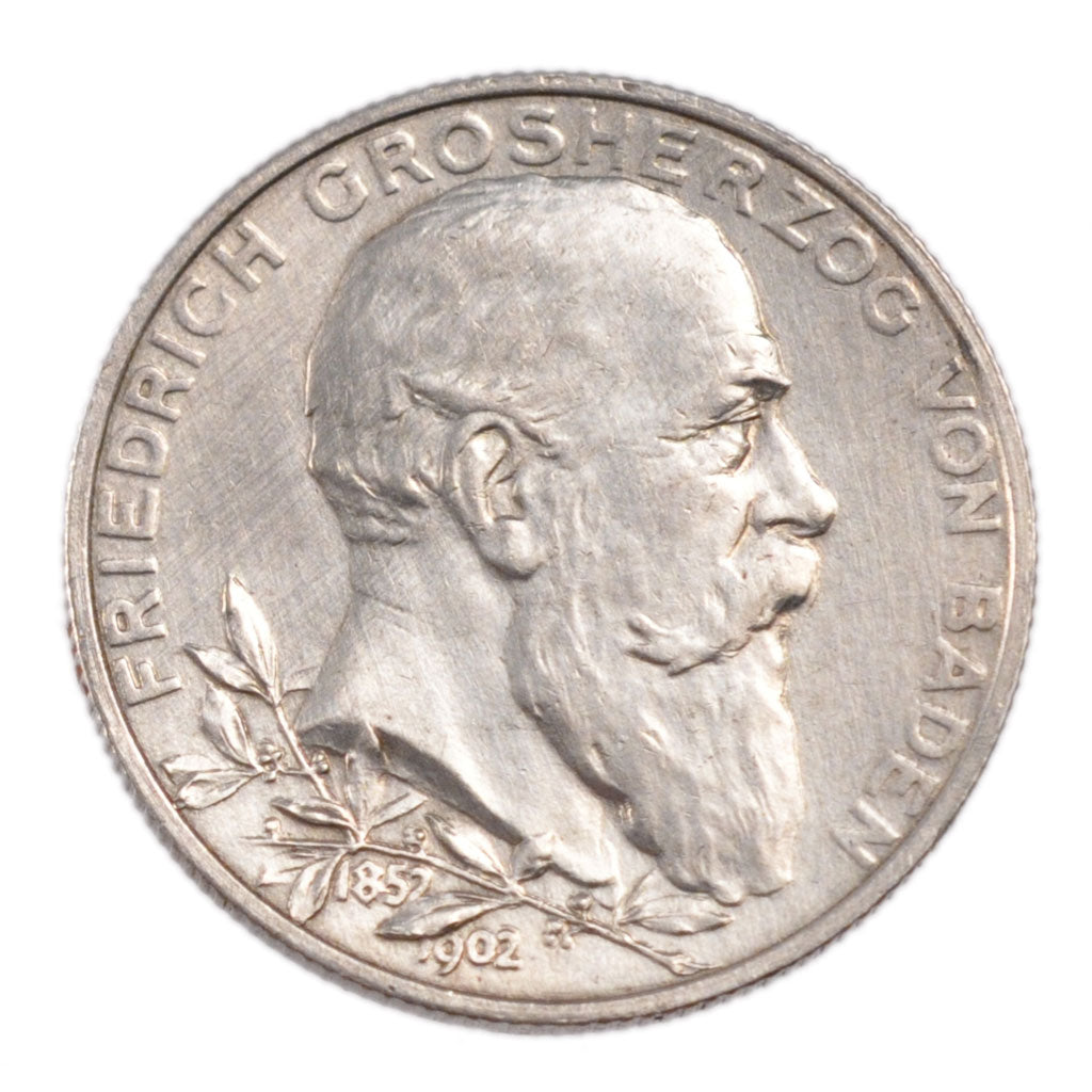 Coin, German States, BADEN, Friedrich I, 2 Mark, 1902, AU(55-58), Silver, KM:271