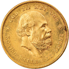 Coin, Netherlands, William III, 10 Gulden, 1886, MS(60-62), Gold, KM:106