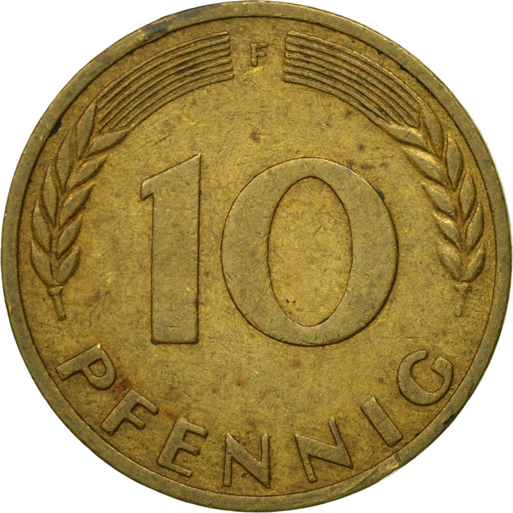 Coin, GERMANY - FEDERAL REPUBLIC, 10 Pfennig, 1950, Stuttgart, VF(30-35), Brass