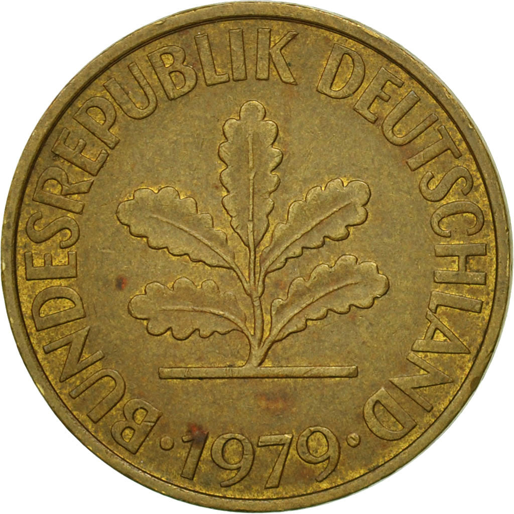 Moneta, Niemcy - RFN, 10 Pfennig, 1979, Karlsruhe, VF(30-35), Mosiądz powlekany